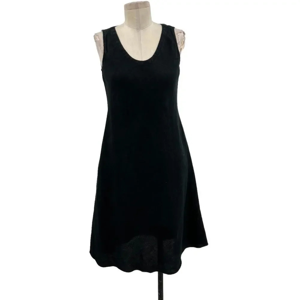 Eileen Fisher Irish Linen Sleeveless Tank Dress Black Size Petite Small PS